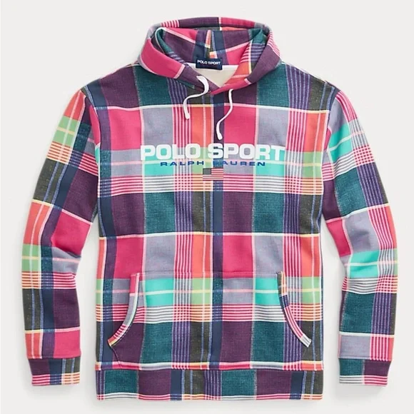 Polo Ralph Lauren Polo Sport Logo Plaid Men Hoodie Size Large Multicolored - Picture 1 of 13